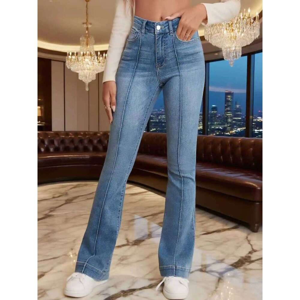 Gray Stretch Womens Flared French Seam Detail Simple Design Versatile Slimming Bootcut Trousers Women's pants Jeans X251224