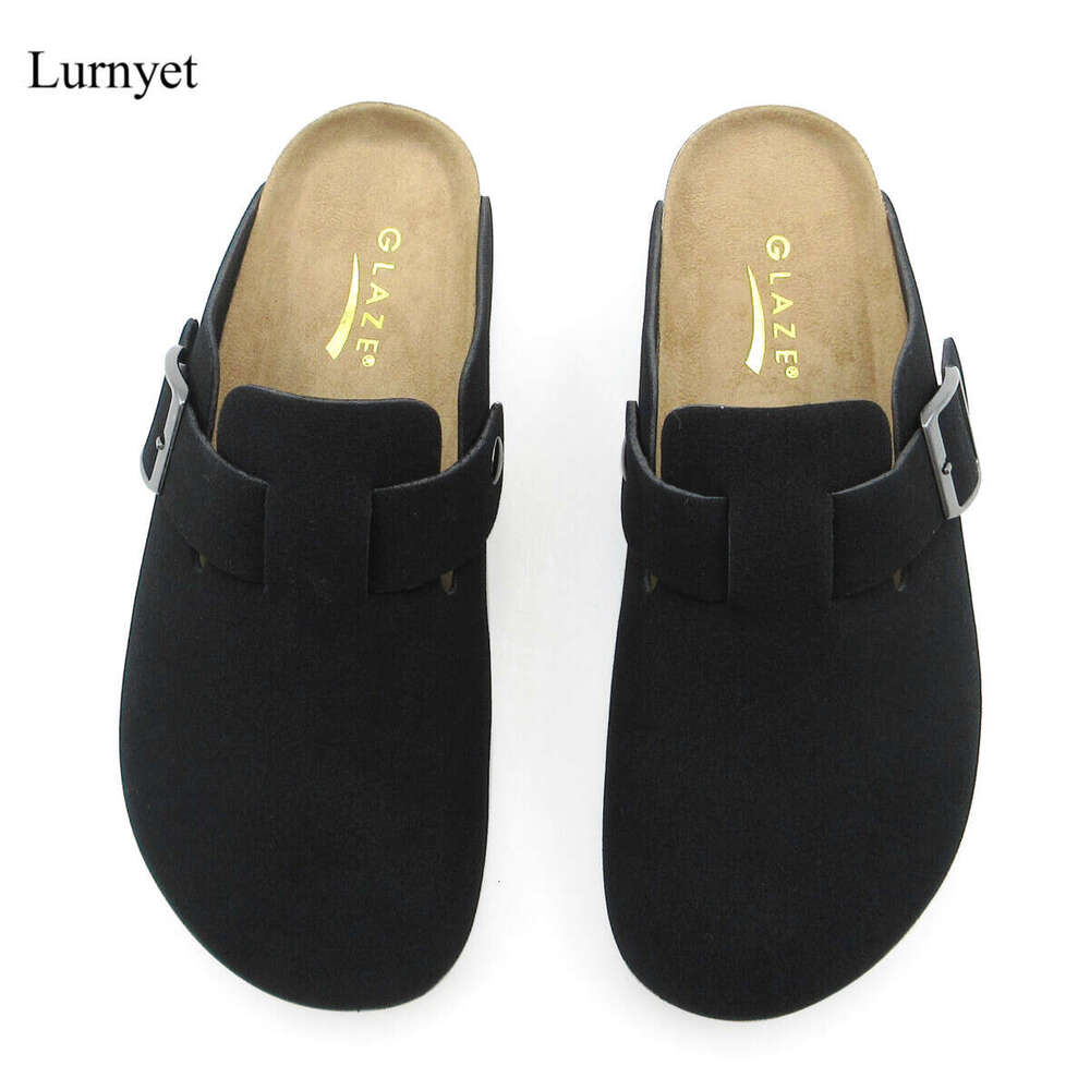 Lurnyet Real Leather Fur Slippers Woman Luxury Flat Solid Color Horse Hair Round Toe Covered Toe Shoes Woman Designer Brand Casual Shoes 3 Birk-01