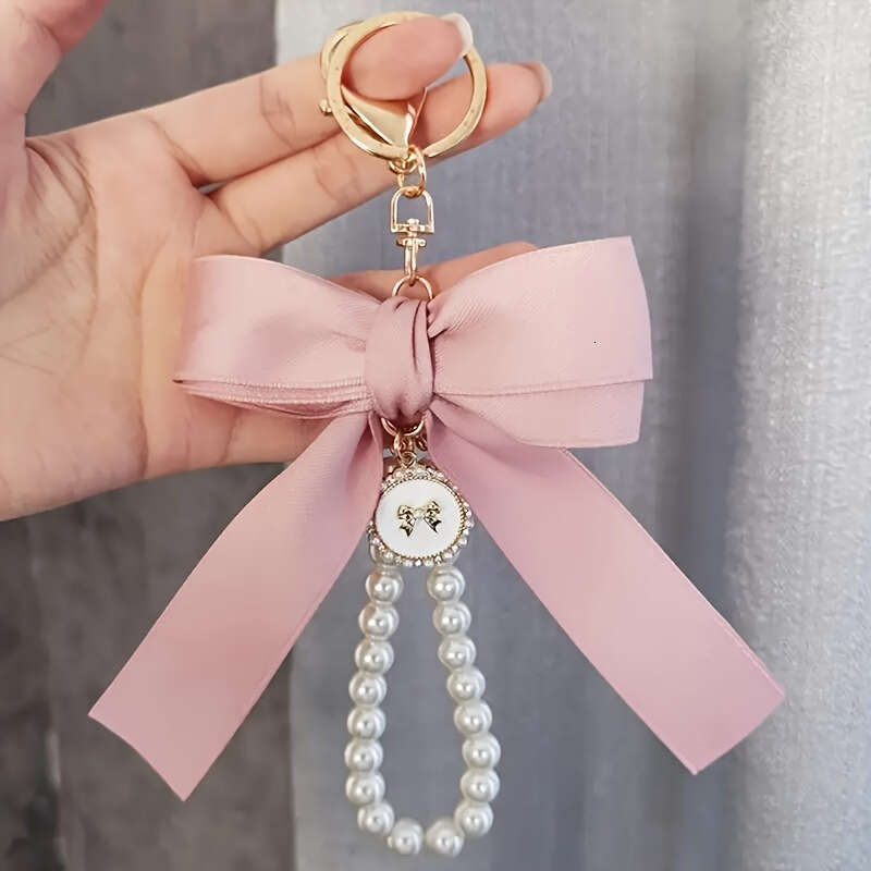 Large Bowknot Pearl Keychain Pendant Creative Colorful Ribbon Cloth Knot Accessories Earphone Case Bag Accessory
