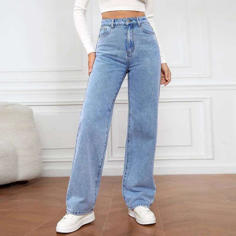 Fashion retro blue jeans women y2k street baggy straight High waisted all-in-one slim pants X251224