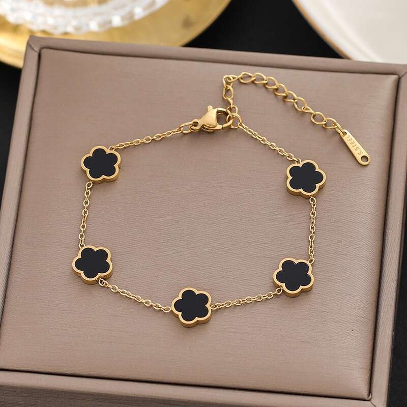 Bracelet for Women Jewelry Internet Celebrity Hot Item 18k Gold Plated Double-Sided OL Mother-of-Pearl Clover Versatile Daily Wear Accessory