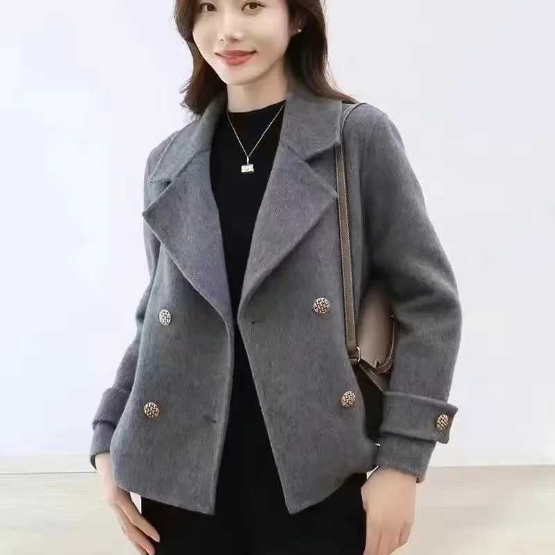 High-Quality Wool Jacket Women Spring Autumn 2024 New Double-Sided Woolen Coat Fashion Outwear Suit Collar Overcoat Female TopsT251224