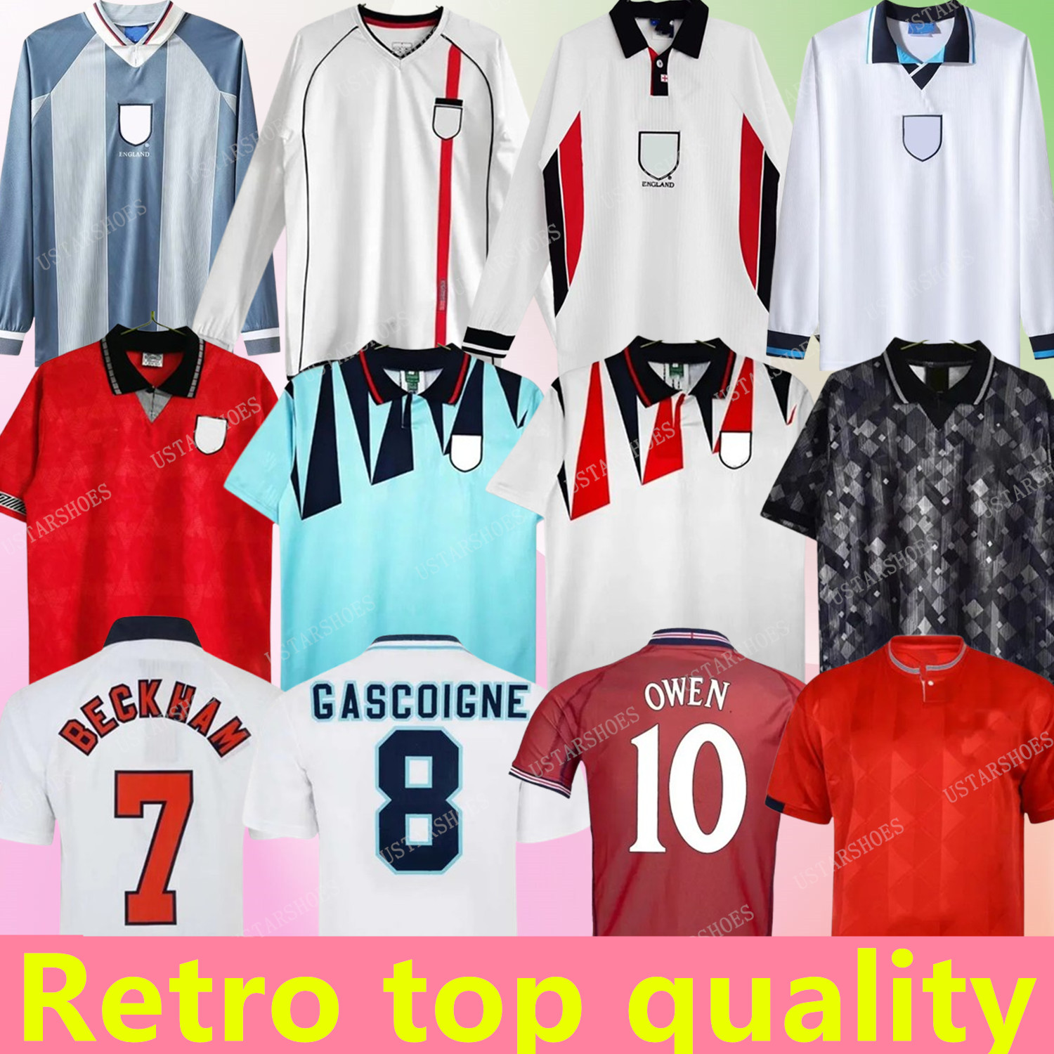 Retro England 85 86 90 91 92 93 95 96 98 00 01 02 03 05 GASCOIGNE FOWLER SHEARER OWEN GERRARD soccer jersey 1990 1996 1998 2000 2002 long sleeves football shirt and Kids Kit