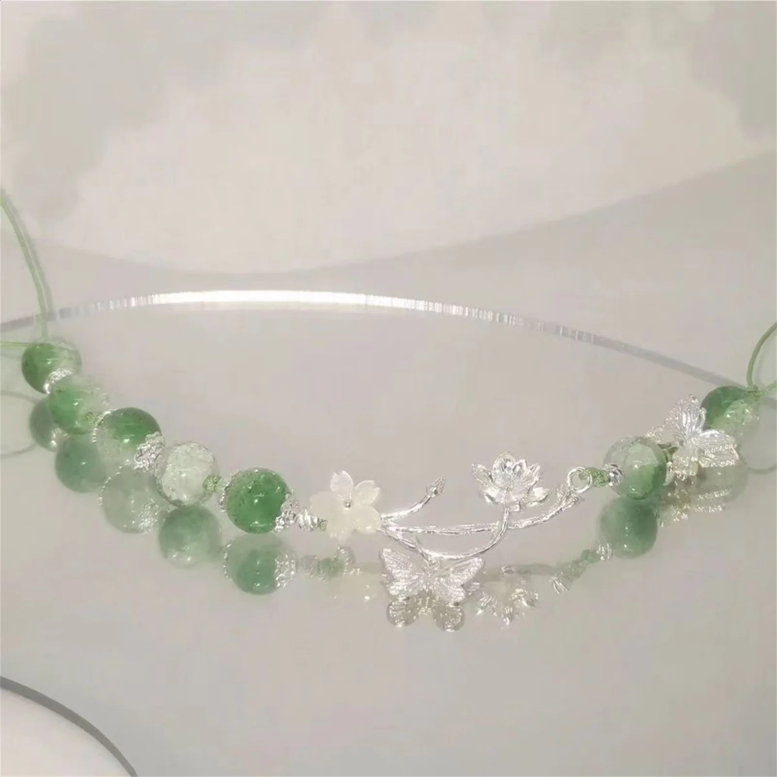 Chinese Style Glass Beaded Bracelet with Butterfly Charm Elegant Green Wrist Jewelry Gift for Women Girls Birthday Party 251219