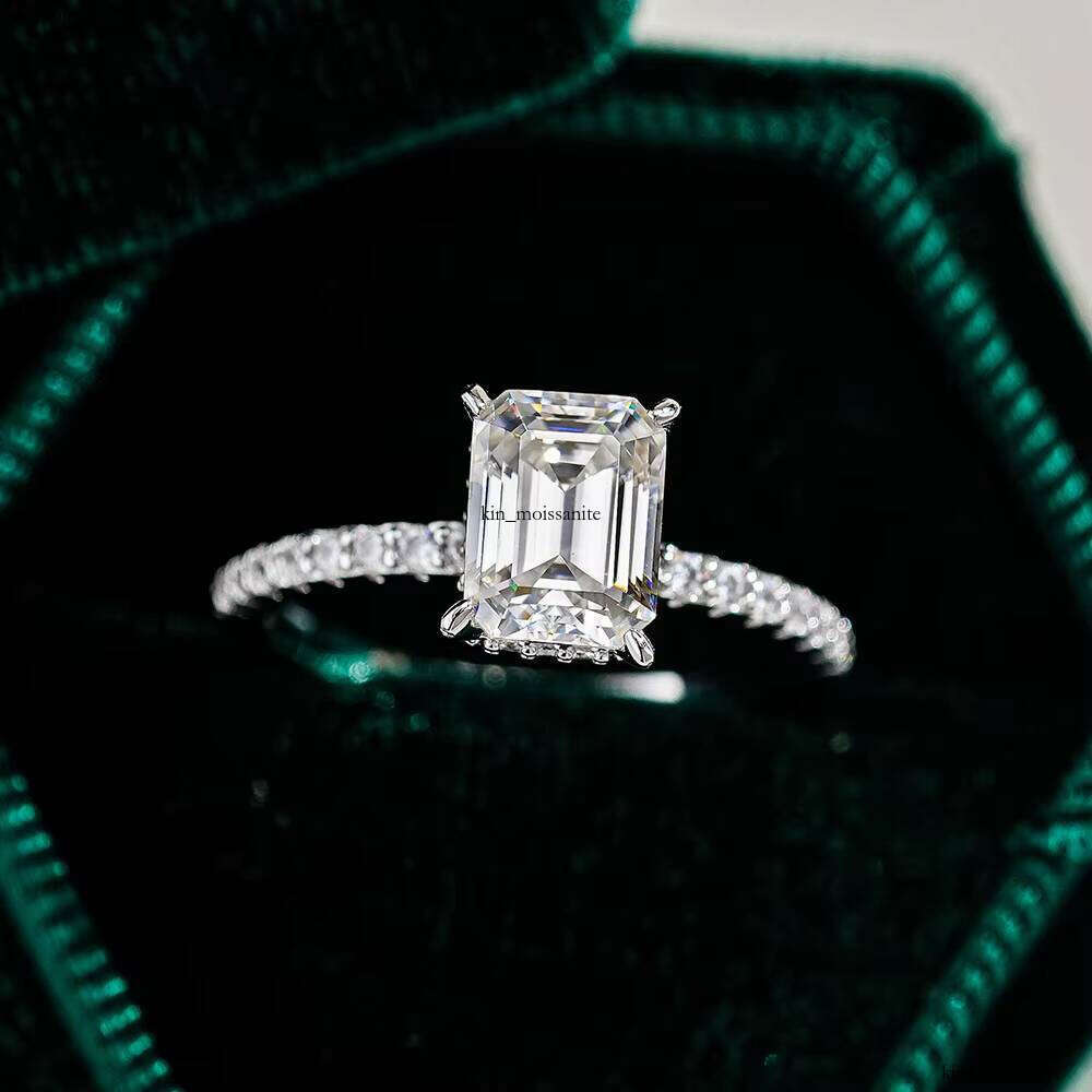 Hot Sale Premium Jewelry Fashion S925 Sterling Silver White Gold Plated 3 CT Emerald Cut Genuine VVS Moissanite Women's Wedding Ring - view 7