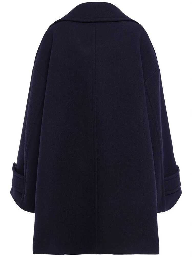 DEAT Fashion Navy Blue Woolen Coat Womens Big Lapel Double Breasted Long Sleeves Overcoat Winter New 7A1868T251224