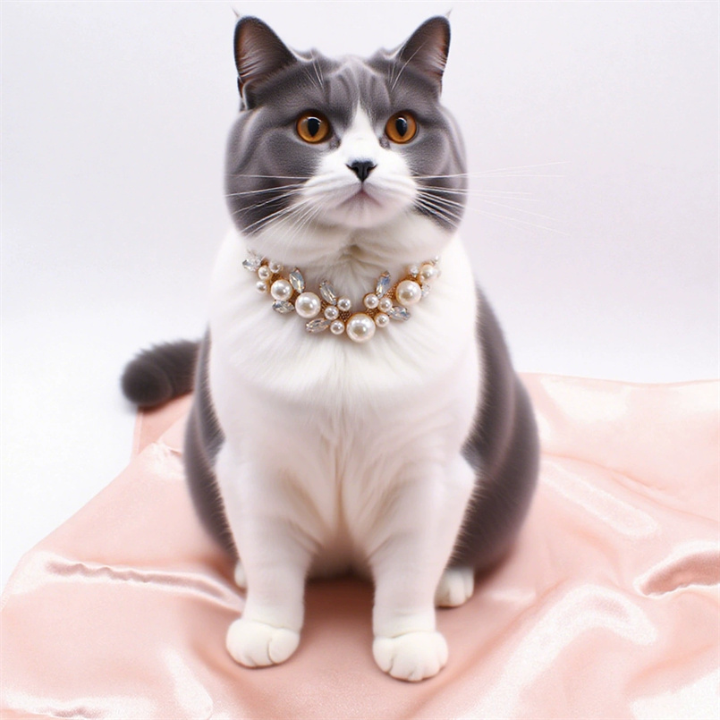 Elegant Pets Gemstone Pearl Necklace Full Diamond Princess Collars Wedding Birthday Cat collars