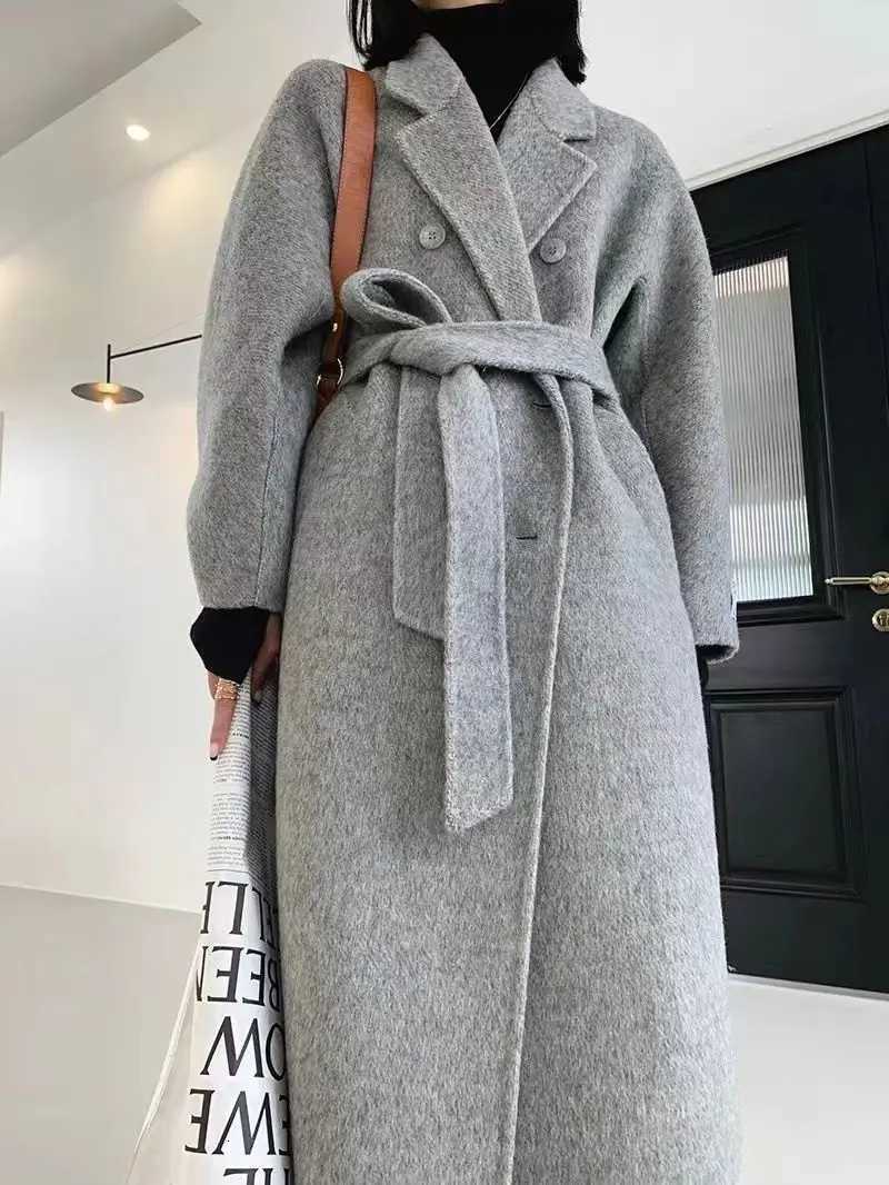 2025 New Fashion Winter Coat Vintage Wool for Women Office Lady Covered Buttons Turn Down Collar Solid Long T310T251224