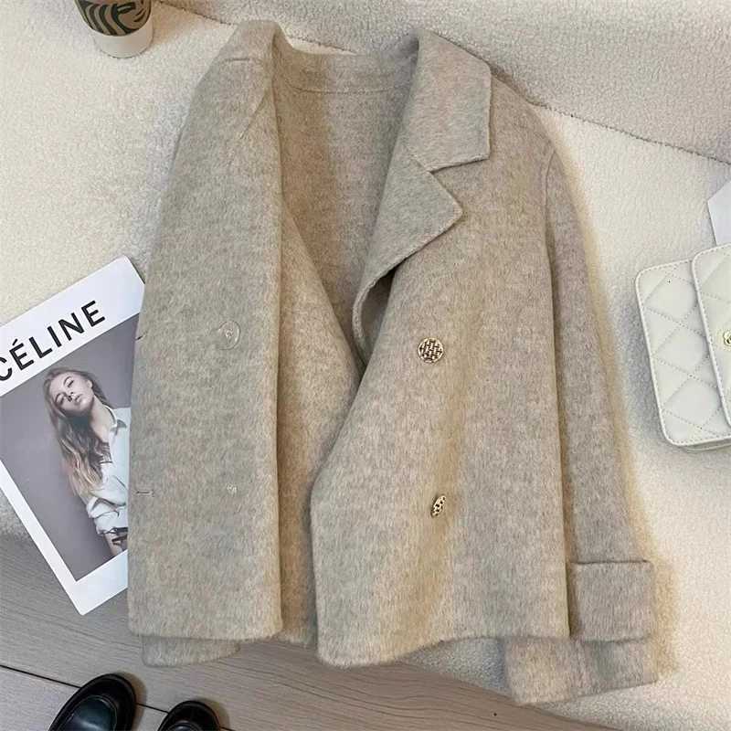 High-Quality Wool Jacket Women Spring Autumn 2024 New Double-Sided Woolen Coat Fashion Outwear Suit Collar Overcoat Female TopsT251224