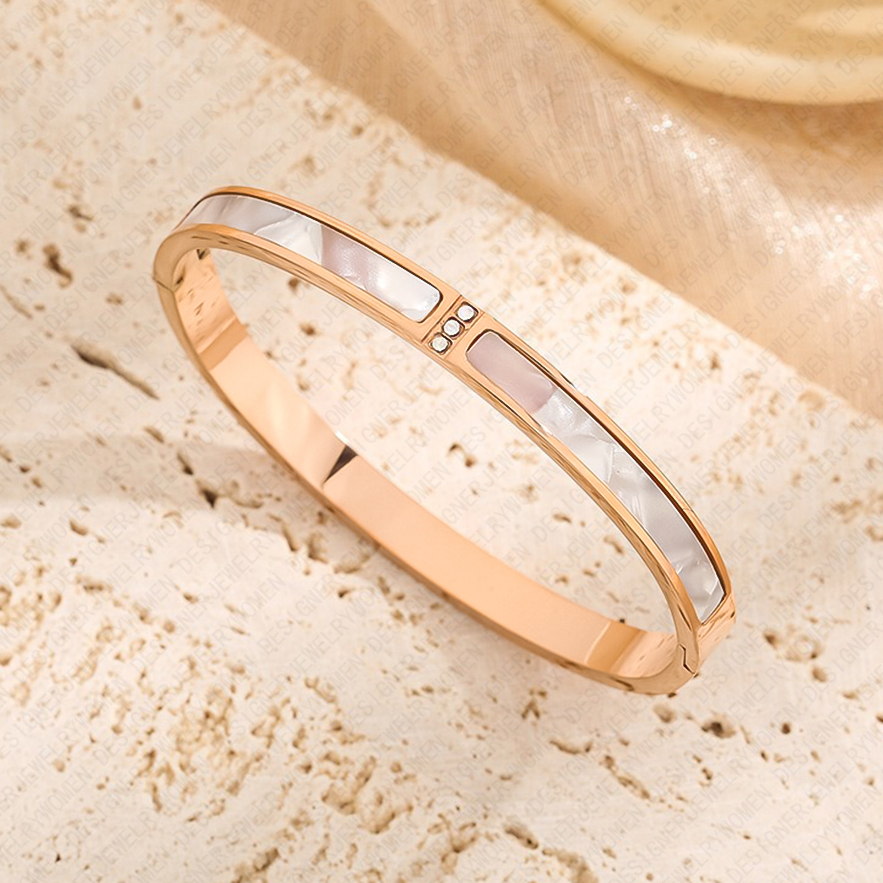 Designer Bracelet for Women Stainless Steel 18K Gold Plated Bangle Double Sided Round Shell Bangles Luxury Jewlery Designer for Women Elegant Timeless