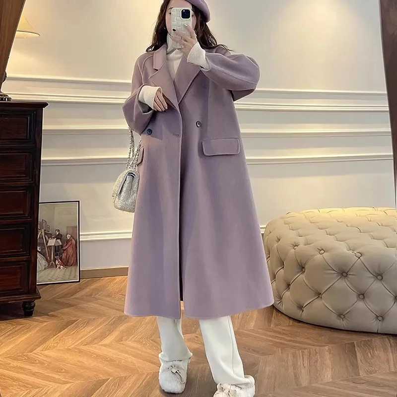 Coats and Jackets Women Korean Fashion Double Sided Wool Coat 2025 New Lapel Double Breasted Oversized Femme Elegant Winter CoatT251224