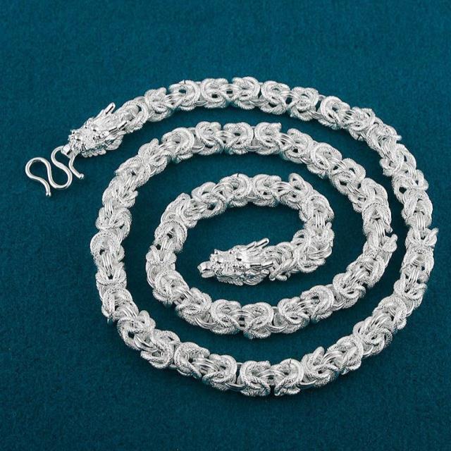 Double Head for Men, Bold Fashionable Personality Trendy Men's Versatile Live Cuban Chain Dragon Bone Necklace Hip-Hop