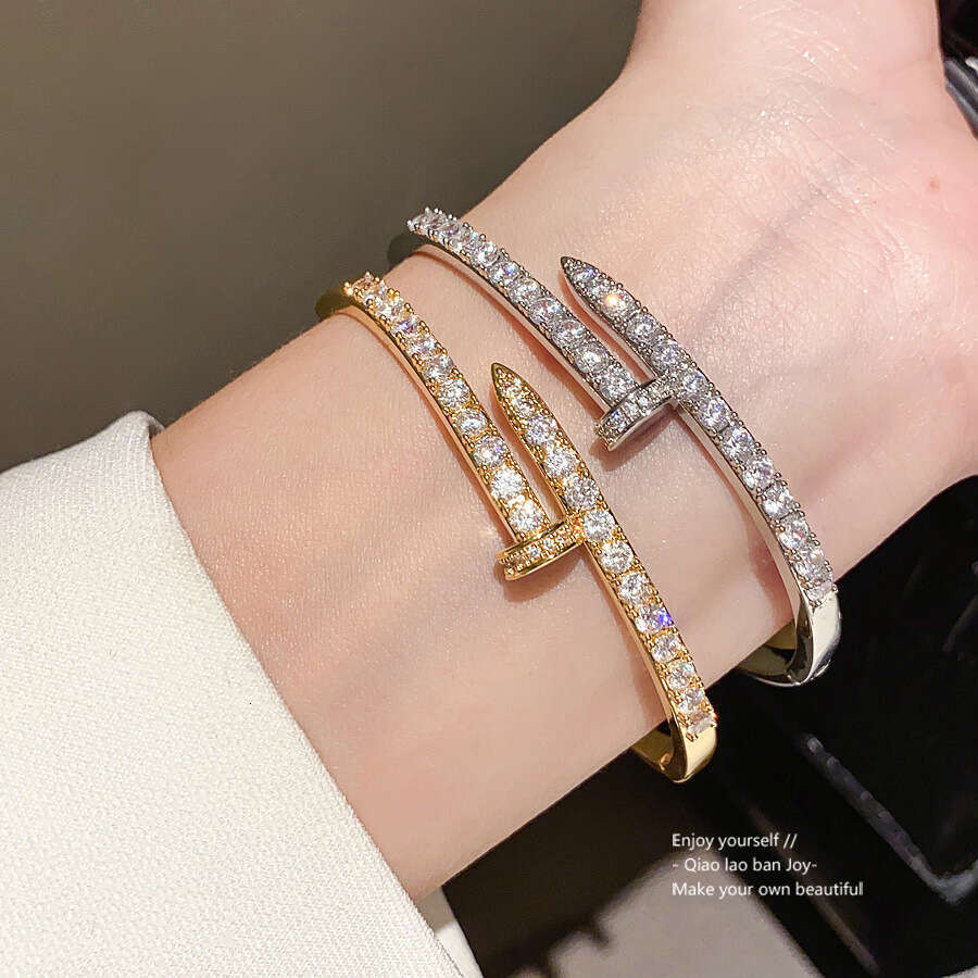 18K Real Gold Plated Zircon Nail Clasp Light Luxury High-end Feel Bracelet Niche Design Versatile Jewelry
