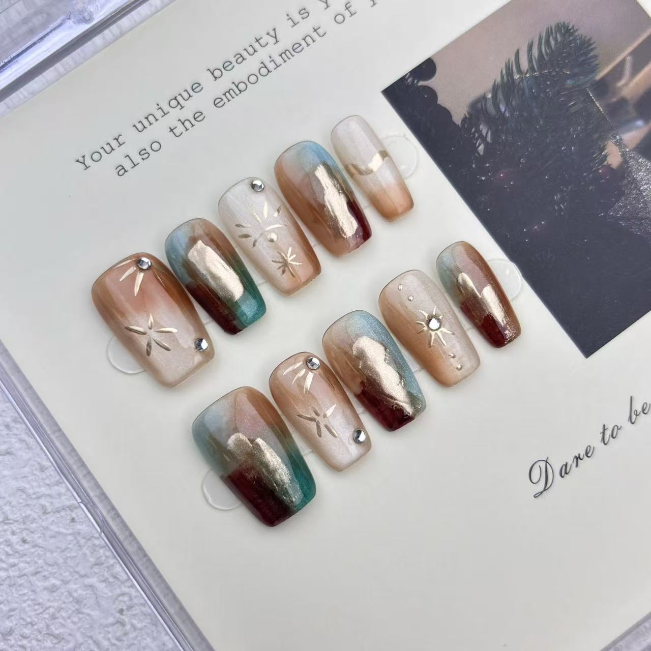 handmade nail enhancing caramel blended cat eye retro wearable nail art kits for nail art salon wholesale