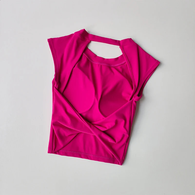 Sexy Short Backless Fixed Chest Pad Sports T-shirt Vest Womens Tight Fitting Quick Drying Slimming Yoga Suit Top Clothing 251222