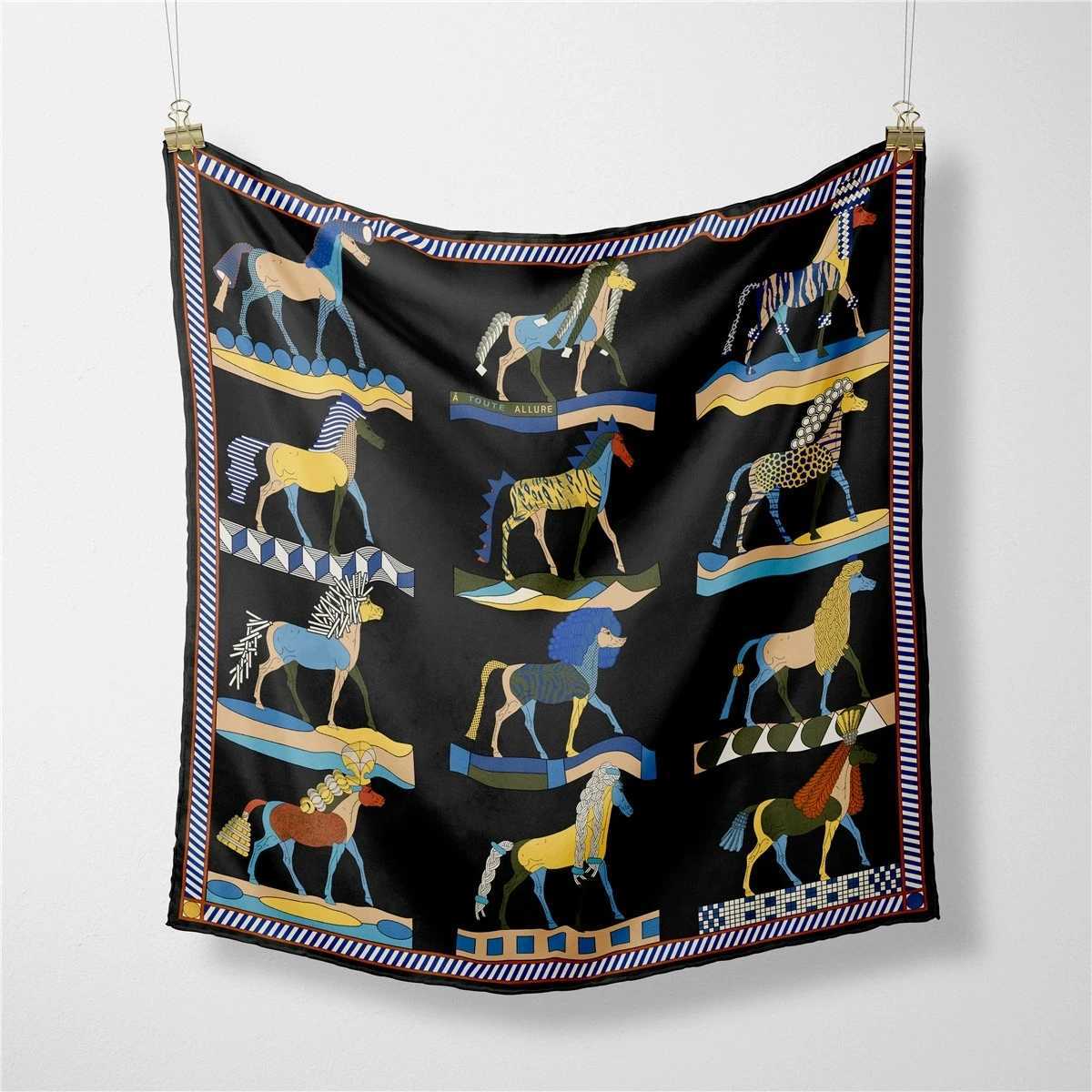 2025 Horse Printed Headband Scarf Women Fashion 53CM Twill Silk Hijabs Neckerchief Decorative Square Scarves Y251224