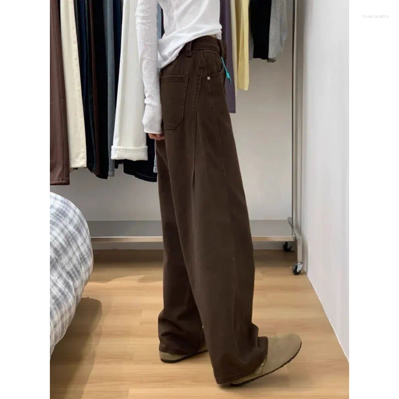 Women's Jeans Maillard Brown Straight Leg For Women 2025 Autumn Winter Loose Fit Pear Shape Curved Wide Pants Z260313