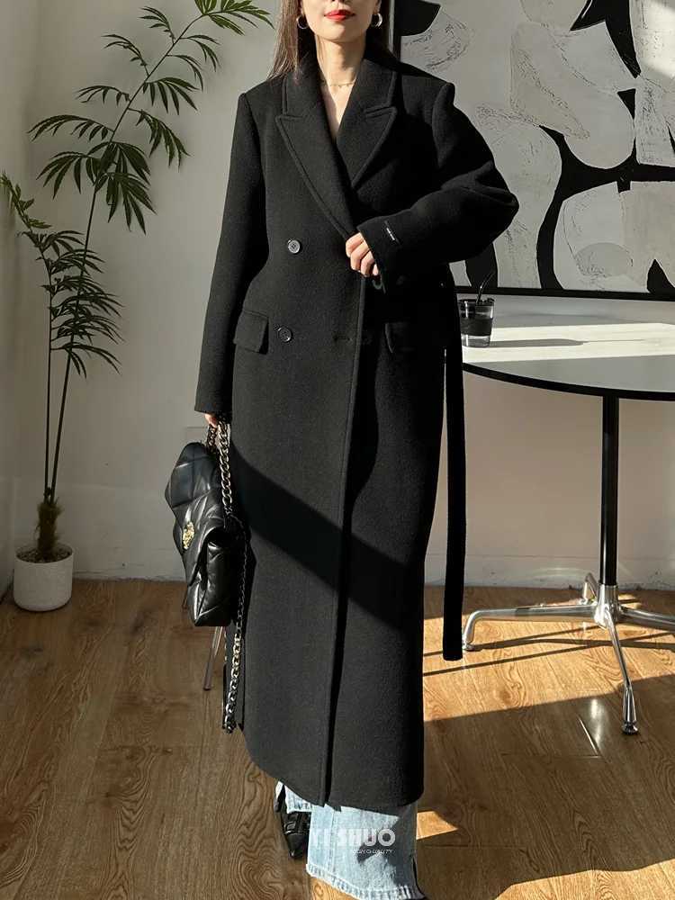 2025 Autumn Luxury Coat Double Brested Thickened Double-Sided Wool Coat Women Xlong Extended Suit Tie-Strap Jacket WomenT251224