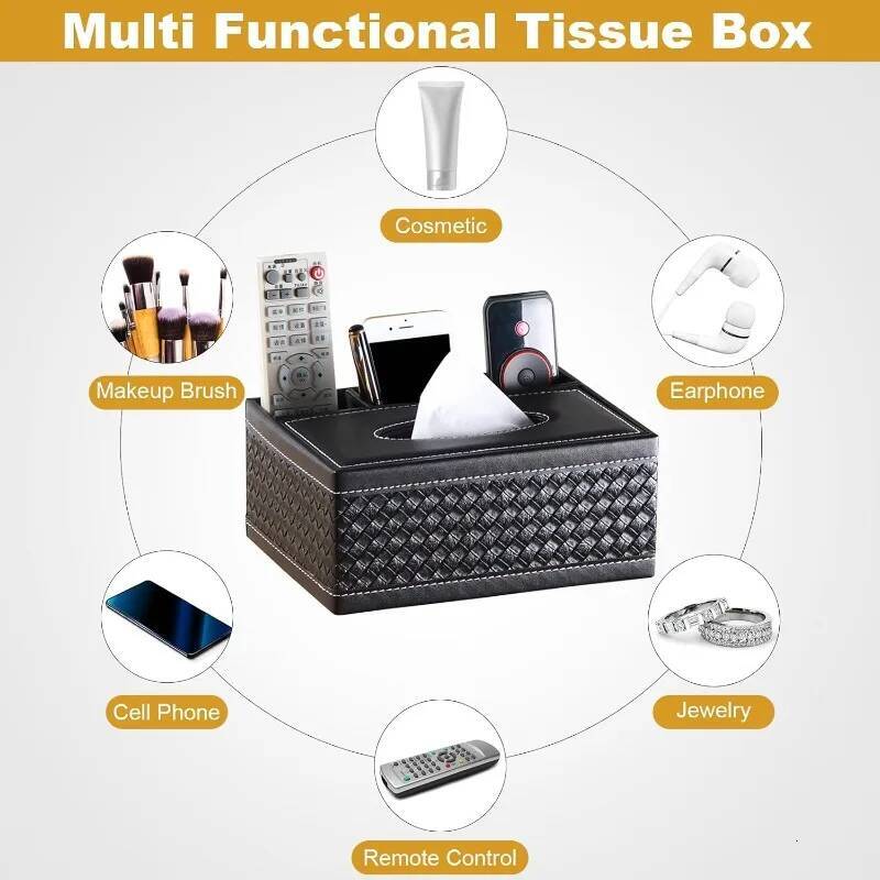 Elegant Faux Leather Tissue Box Cover with Remote Holder - Stylish Living Room Decor, Desktop Storage Organizer ddmythur