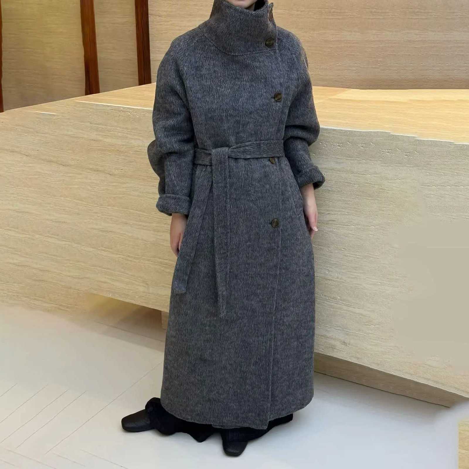 BJTZ Lace-up Tie-waist Single Breasted Long Woolen Coat For Woman 2025 Winter New Loose Versatile Office Lady Temperament JacketT251224