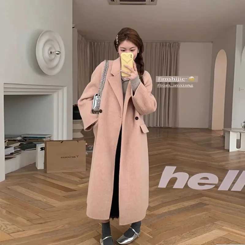 Coats and Jackets Women Korean Fashion Double Sided Wool Coat 2025 New Lapel Double Breasted Oversized Femme Elegant Winter CoatT251224