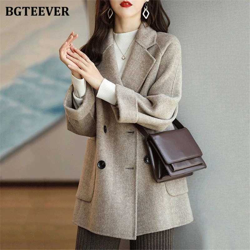 BGTEEVER Stylish Long Sleeve Loose Pockets Women Woolen Jacket Autumn Winter Elegant Lapel Thick Female JacketsT251224