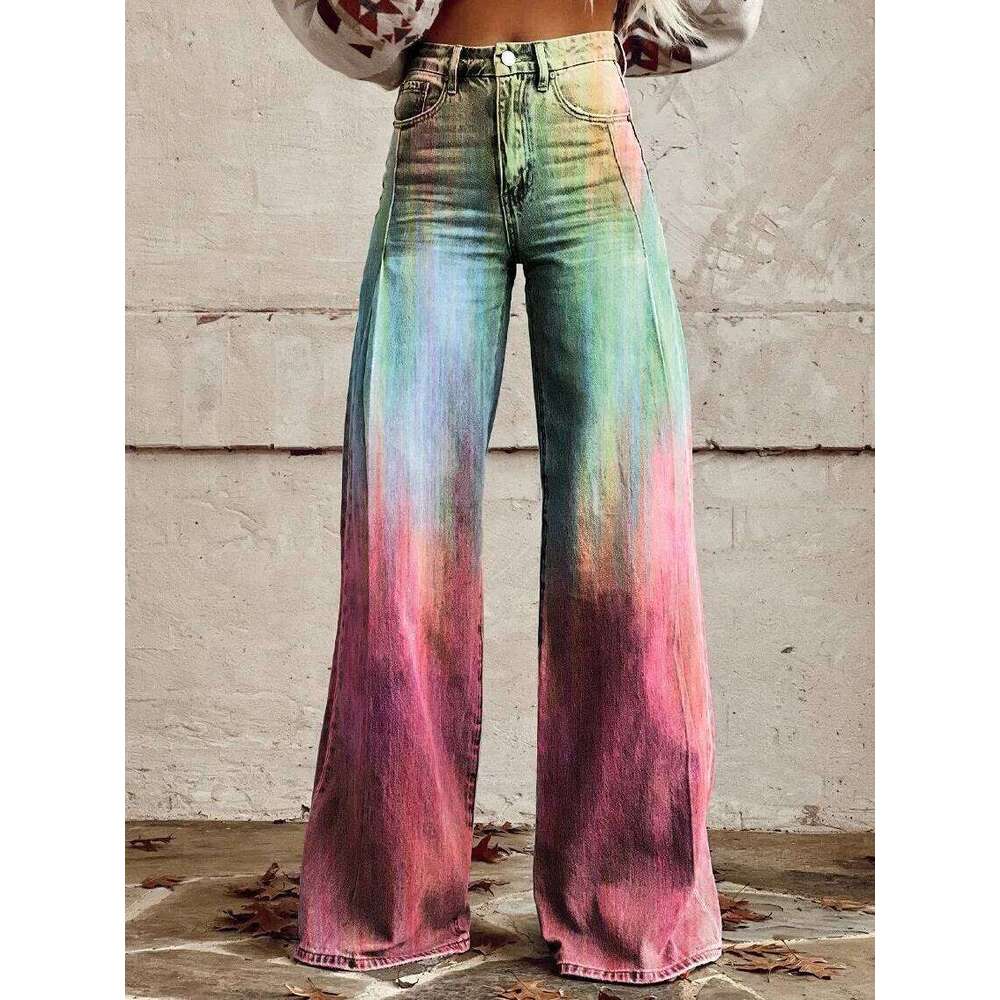 Women's Fashion Casual Trendy Faux Denim Pants Stylish Loose Fit High Waist Trousers X251224