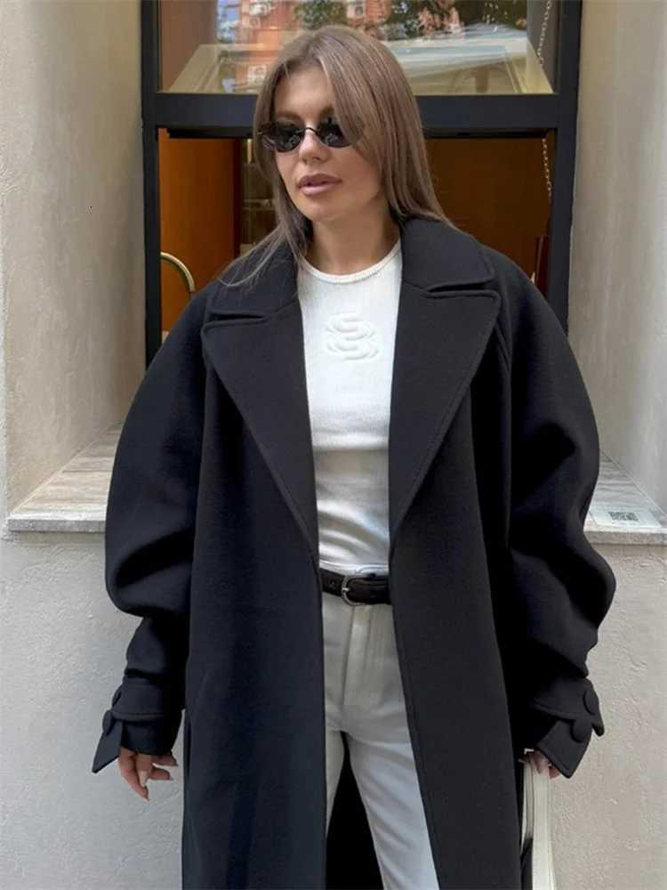 Tossy Winter Lace-Up Loose Overcoat Jackets For Women Lapel Pocket High Waist Commute Elegant Coat Female Wool Outwear JacketsT251224