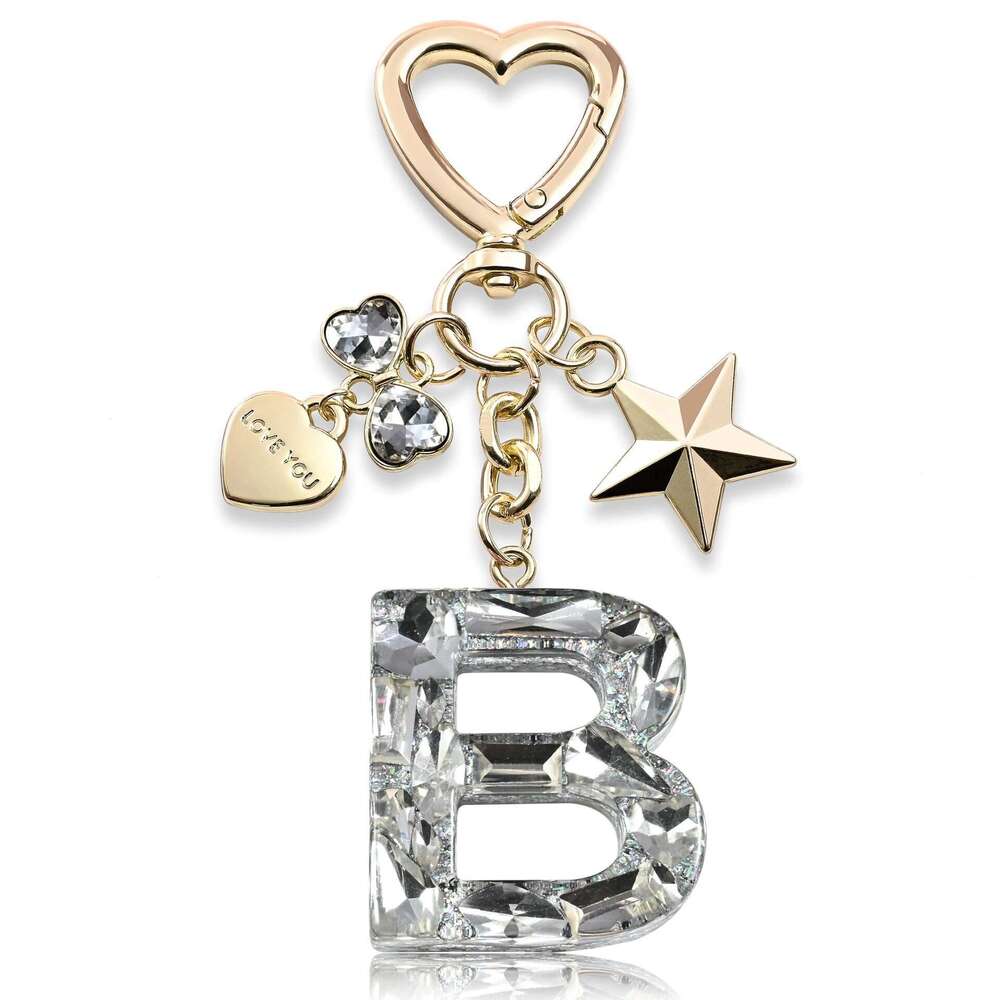 Hot-Selling Initial English Star Heart Bow Keychain Shiny Pendant Bag Accessory