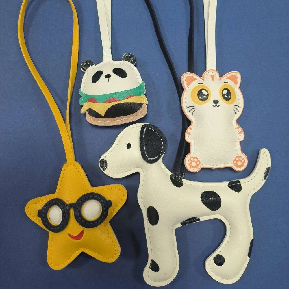 12 Style 3D Animal Bag Charm PU Pendant,Cute Dog/Cat/Panda DIY Keyring Accessories,Moon Star Purse/Handbag Hanging Decor Lanyard X251224