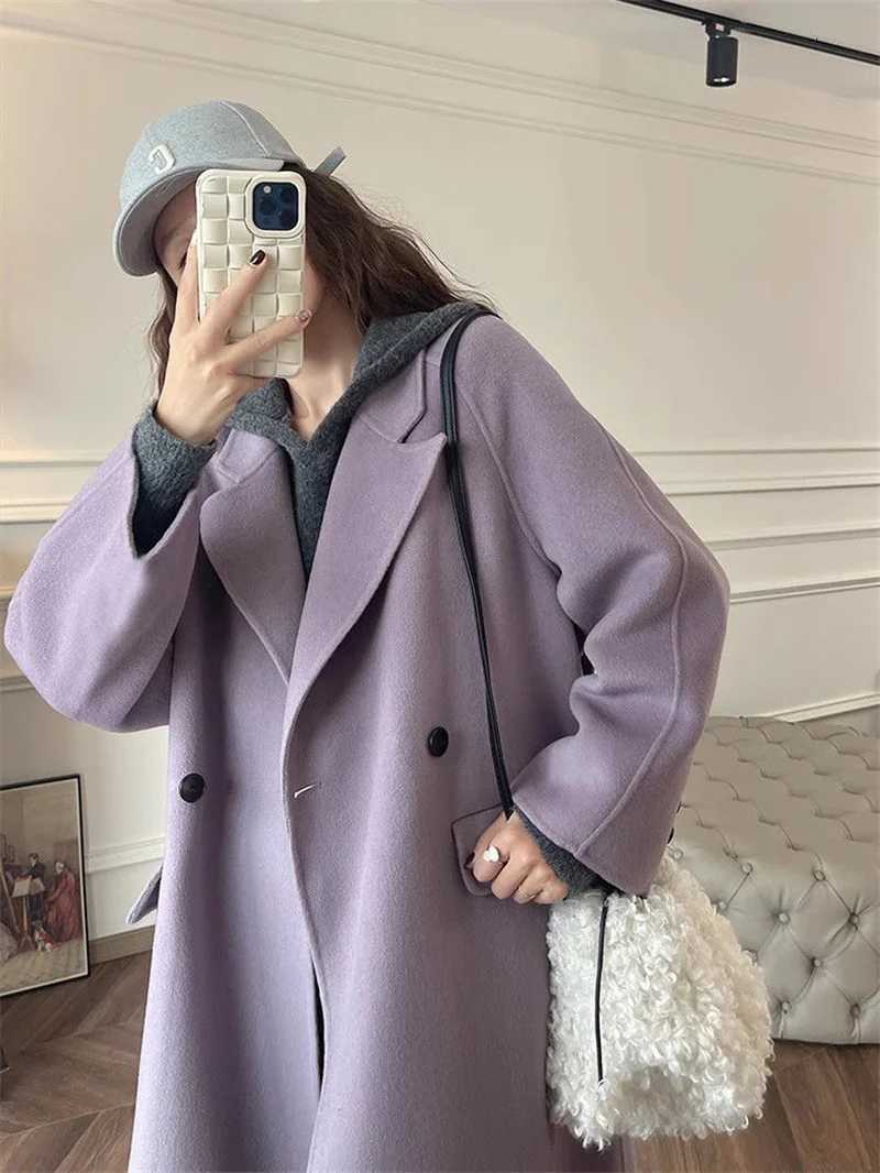 Coats and Jackets Women Korean Fashion Double Sided Wool Coat 2025 New Lapel Double Breasted Oversized Femme Elegant Winter CoatT251224