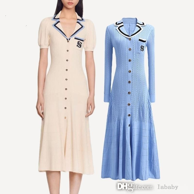 Fashion Dresses For Woman Elegant Embroidery V-neck Knit Short Full Sleeve Midi Sexy Dress Ladies Woman Clothing