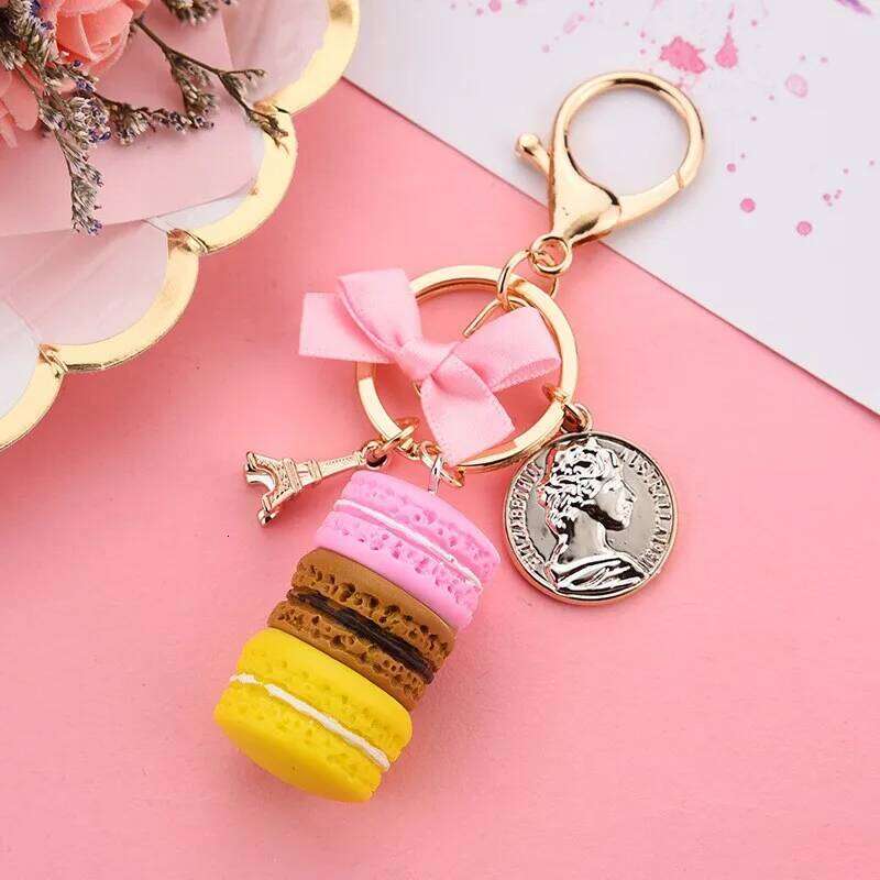 Lovely Macaron Eiffel Tower Keychain Bowknot Car Keyring Bag Purse Pendant Food Cake Macaroon Key Chain X251224