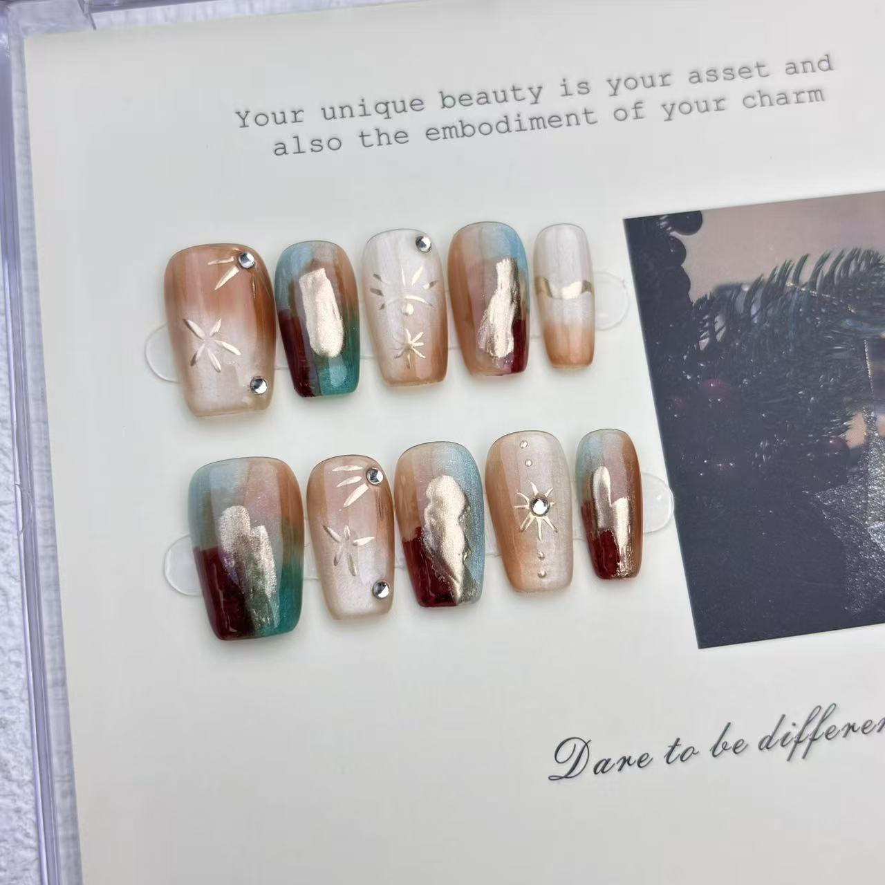 handmade nail enhancing caramel blended cat eye retro wearable nail art kits for nail art salon wholesale