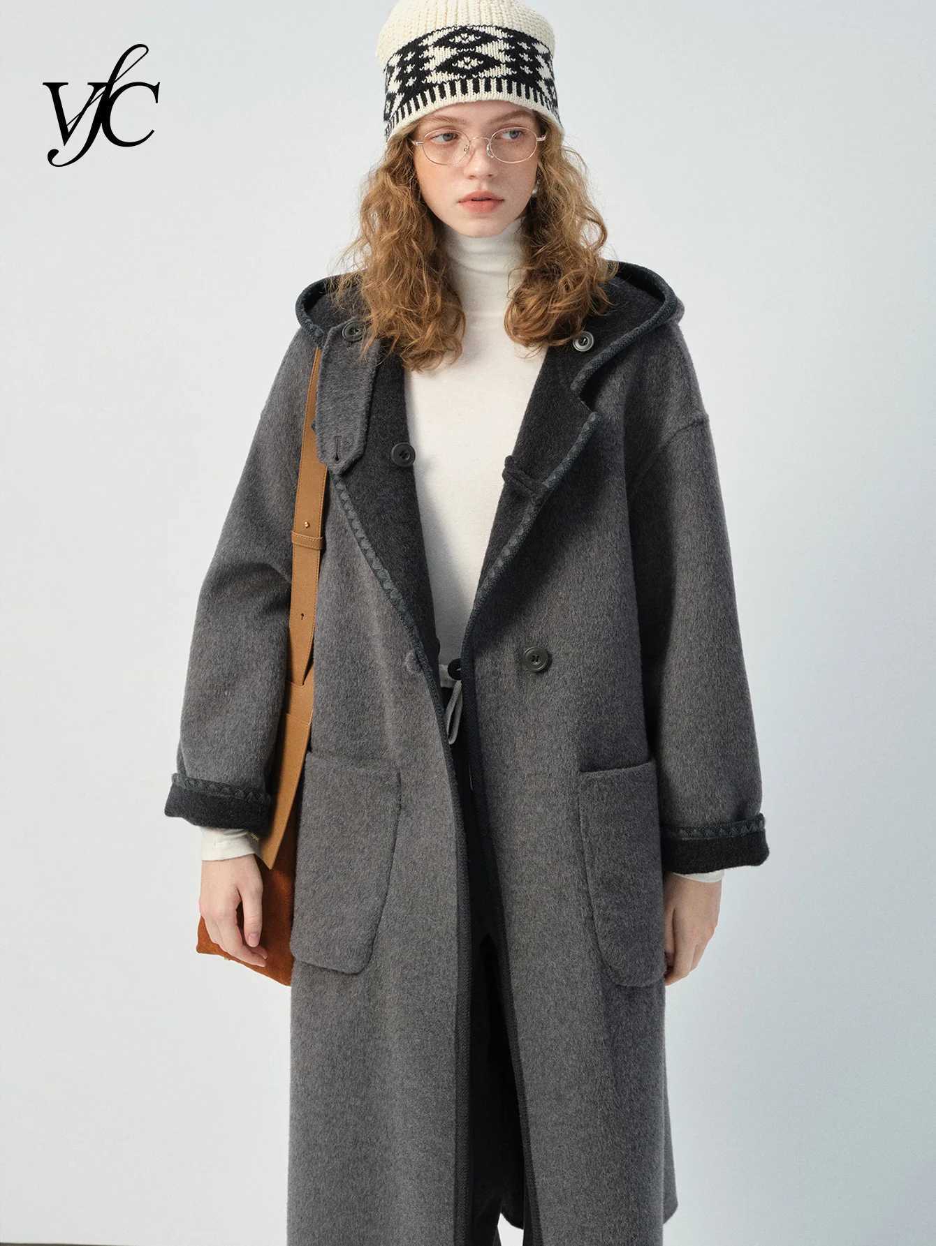 Vega Chang New Autumn and Winter Double-Sided Woolen Coat with Hood Wool MaterialT251224