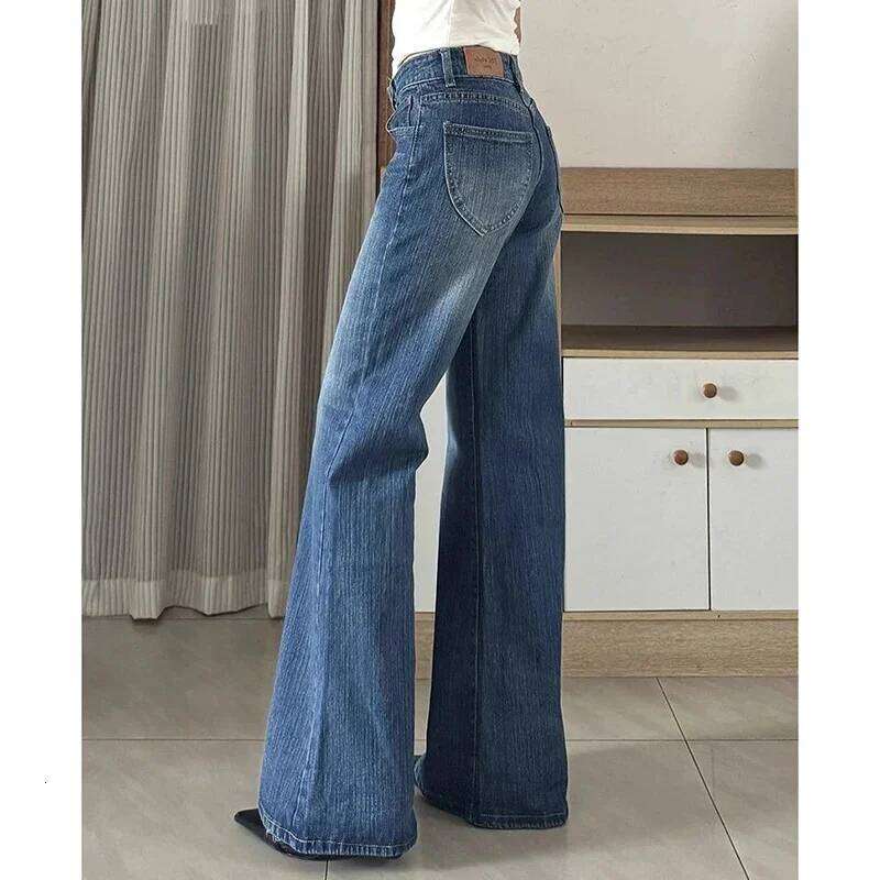 Girls Korean Low Waist Flared Jeans Lady Fashion Designer Bell Bottom Pants Women Slim Fit Thin Casual Denim Trousers X251224