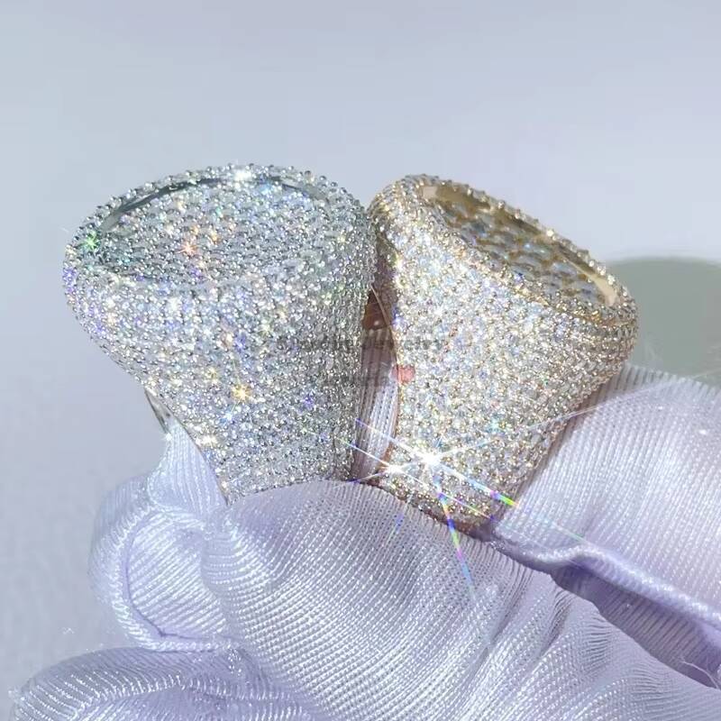 Solid Silver Pass Diamond Tester Hip Hop Iced Out Men Vvs Moissanite Rings 925 Sterling Silver