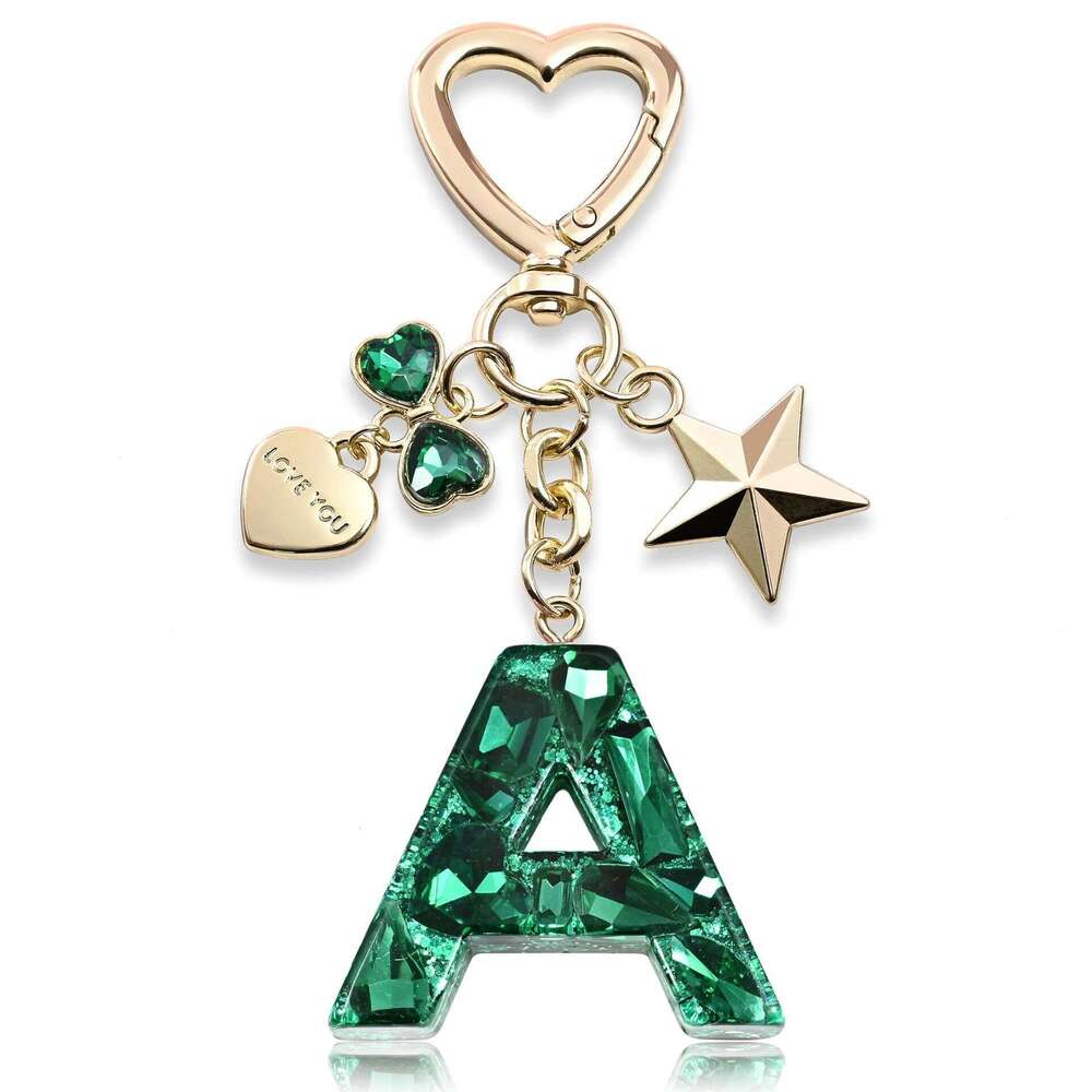 Hot-Selling Initial English Star Heart Bow Keychain Shiny Pendant Bag Accessory