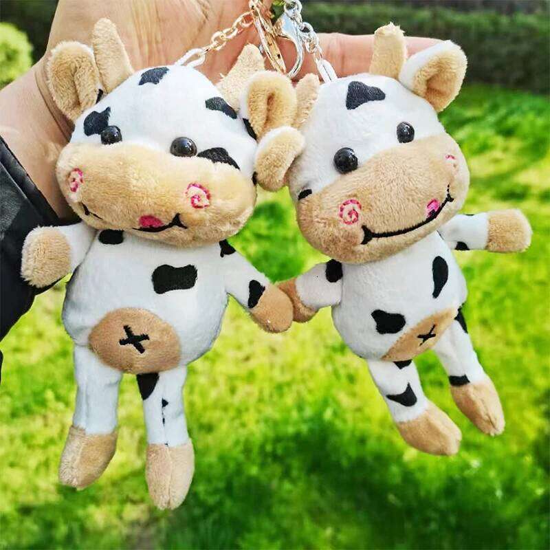 1PCS New Soft Cow Dolls Plush Toy Women Bag Animal Keychain Cute Pendant Decoration Key X251224