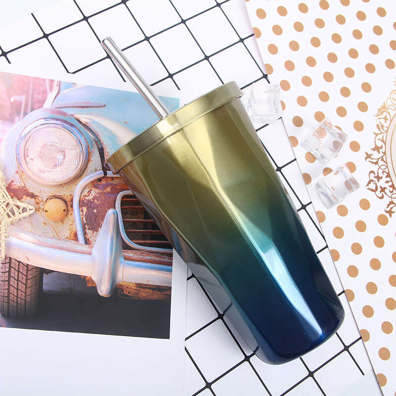 New Gradient Color Diamond with Straw Stainless Steel Vacuum Insulated Fashionable Car Coffee Water Cup