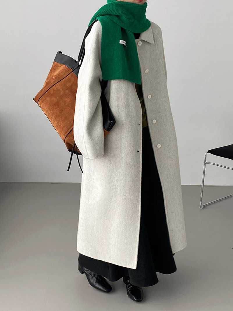 EAM Apricot Big Size Long Woolen Coat New Lapel Long Sleeveloose Fit Women Jacket Fashion Tide Autumn Winter 2025 30A4099T251224