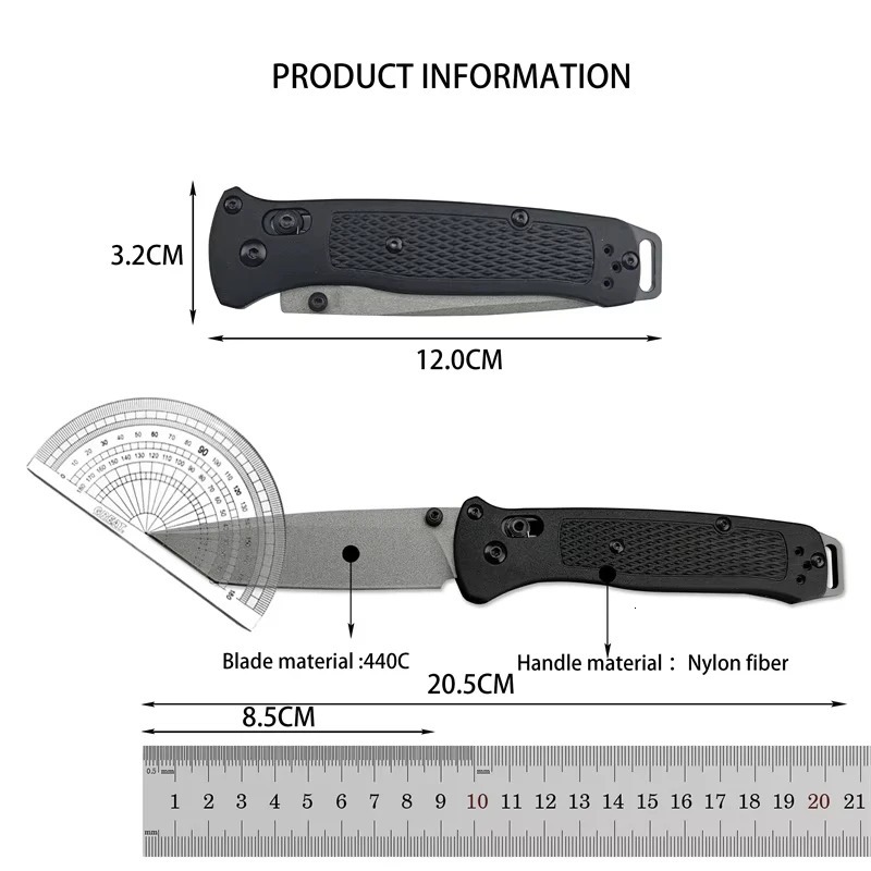 537 Bailout BM Knife Self Defense Pocket Knives Outdoor EDC Survival Flipper Folding Knife Camping Hunting Tool Nylon Handle