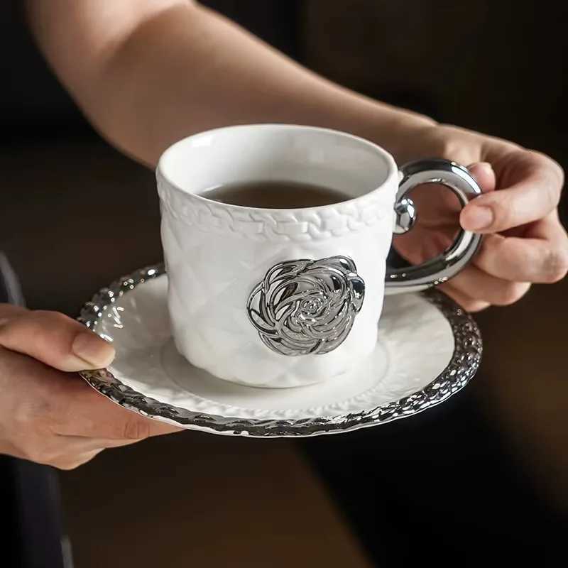 3D Camellia Embossed Ceramic Coffee Cup with Saucer Set Luxury Mug Vintage Floral Tea Cup 300ml Gift for Her Home Office C251224 - view 4