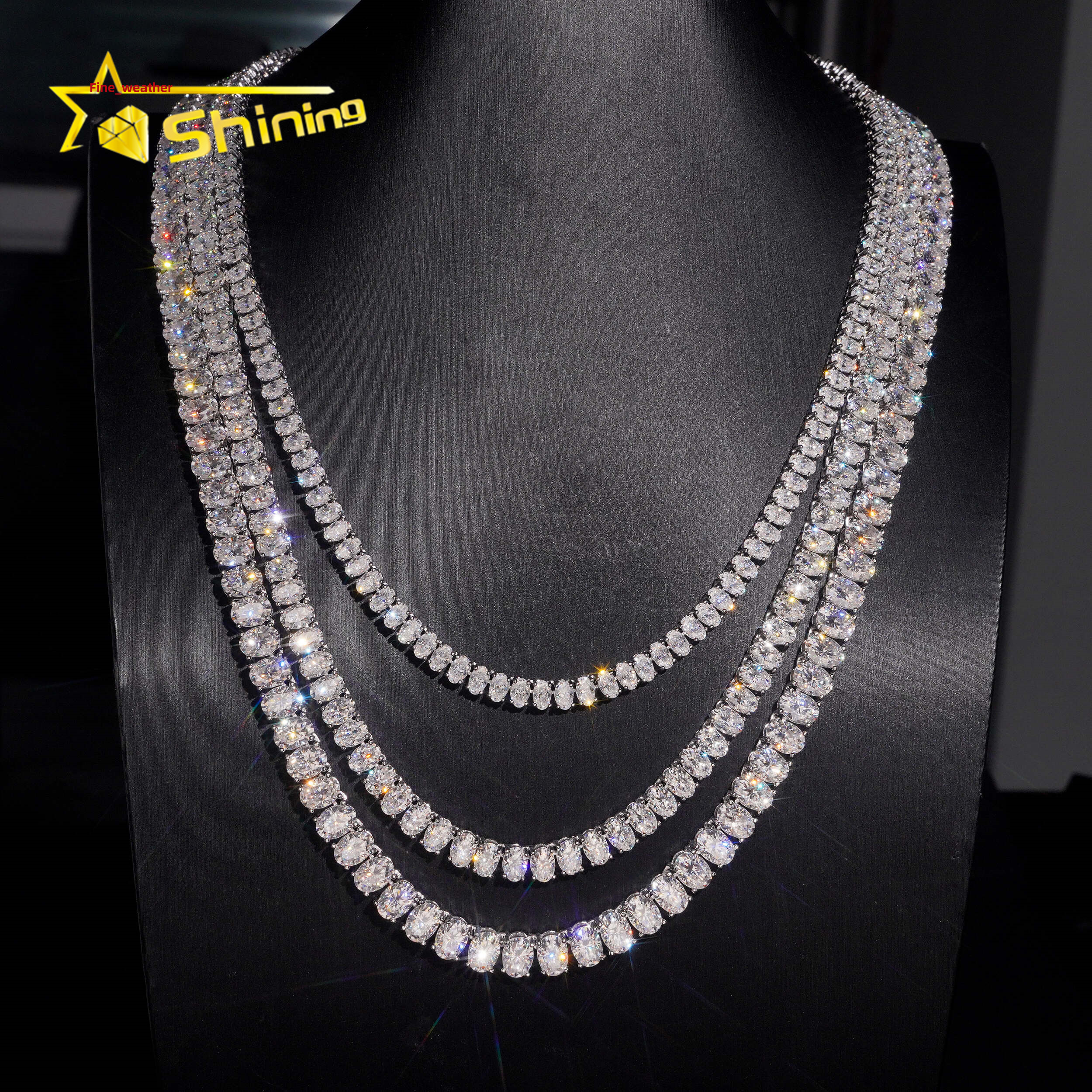 Fashion Jewelry Bling Shining Necklace Hip Hop Jewelry Iced Out Oval Cut Moissanite VVS Diamond Tennis Chain
