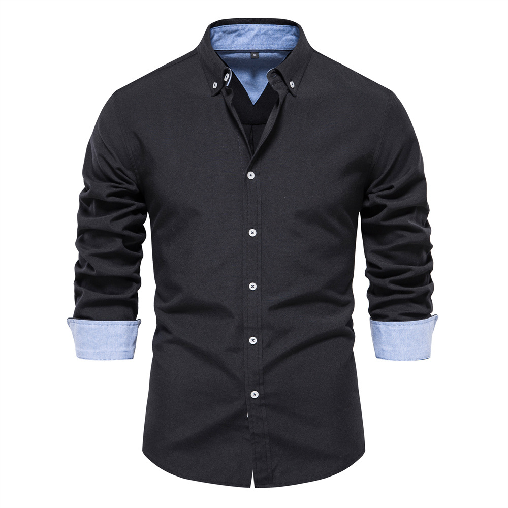 WOZK autumn new slim fit shirt men's casual versatile fashion solid color long sleeved top men's clothing fitness