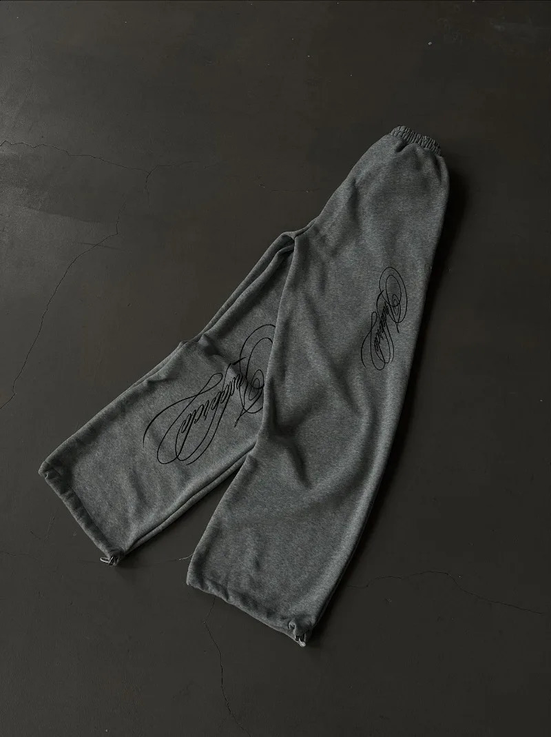 Y2k Retro American Casual Gray Sweatpants Women Hip-hop Trendy Streetwear Line Printing Oversized Straight Wide-leg Pants Men 251223