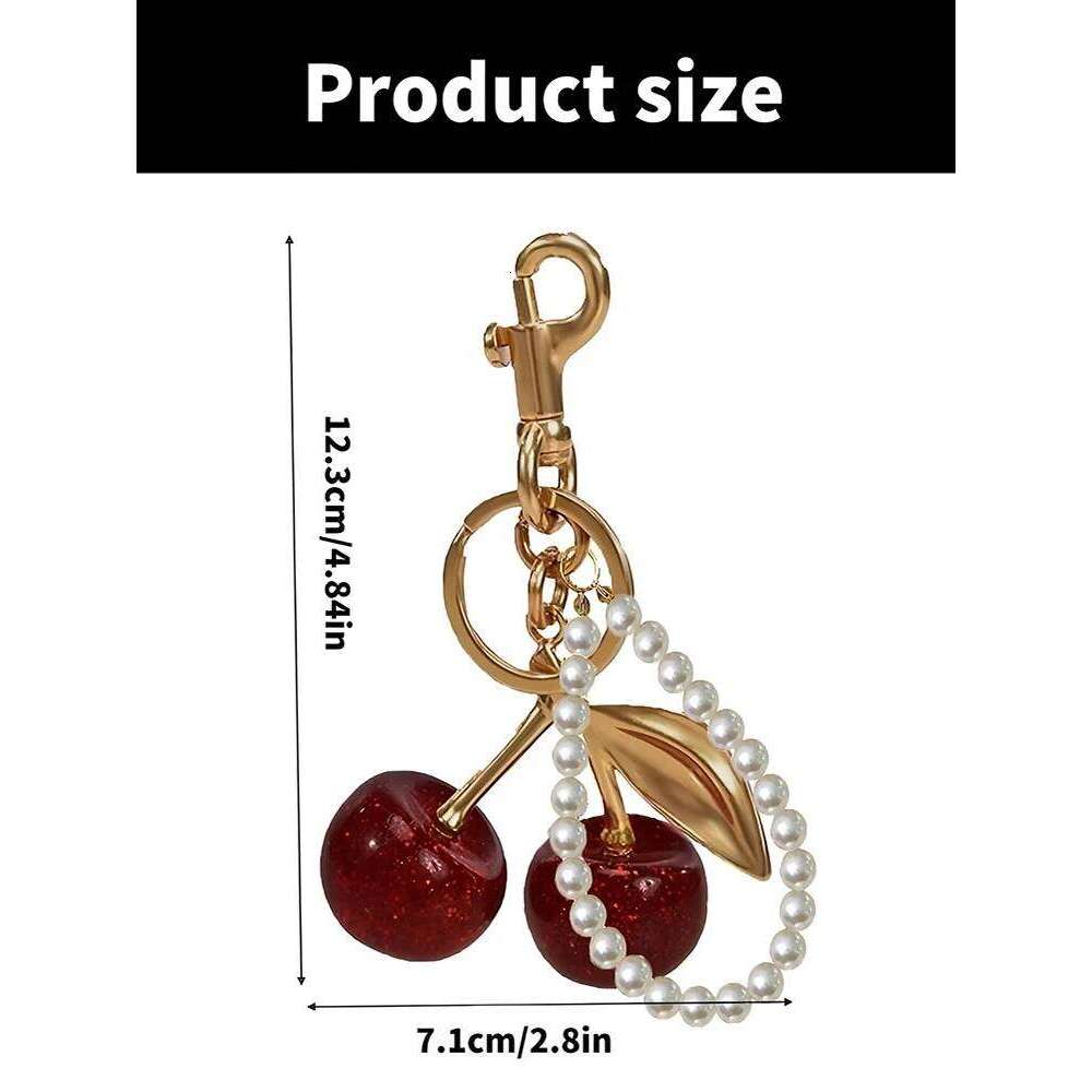 Exquisite Premium Pearl Red Cherry Golden Key Chain Simplicity Individuality Bag Pendant Accessory X251224
