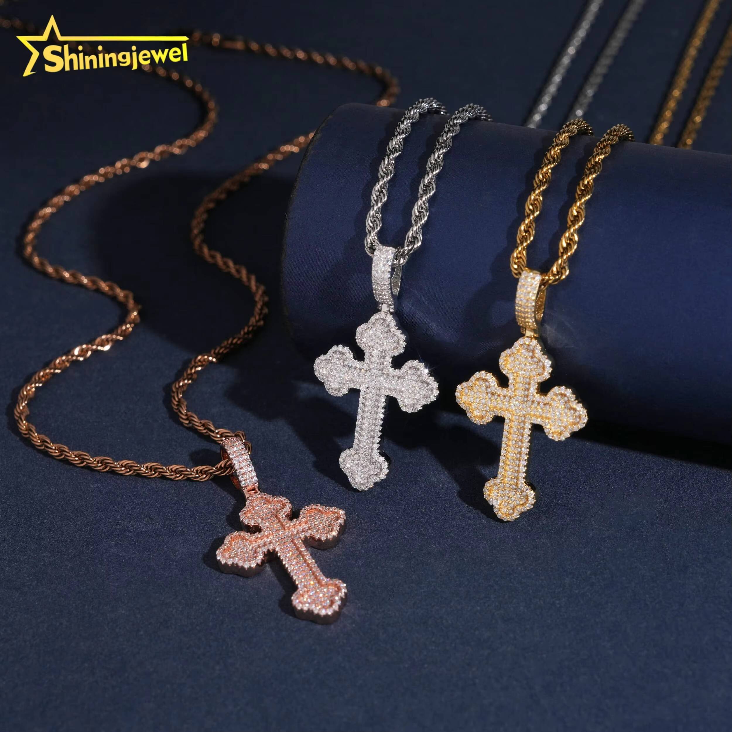 Fine Jewelry Iced Out 925 Silver GRA Certificate Rose Gold Mens Hip Hop Moissanite Cross Pendant