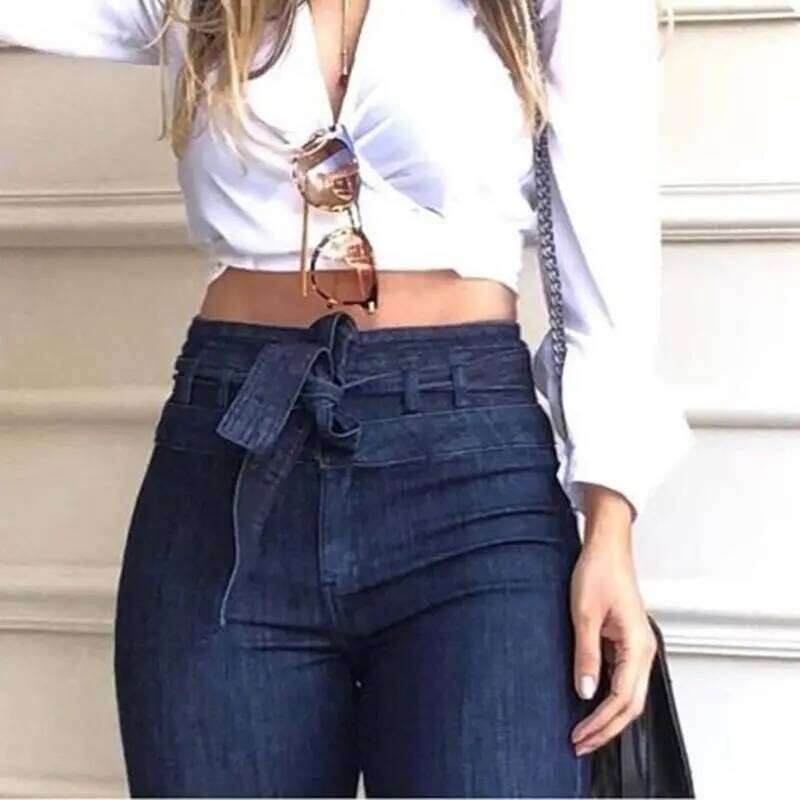 Elegant High Waist Lace-up Flare Pants For Women Hip Package Commuting Bell Bottom Denim Trousers 2025 Fashion Female Streetwear X251224