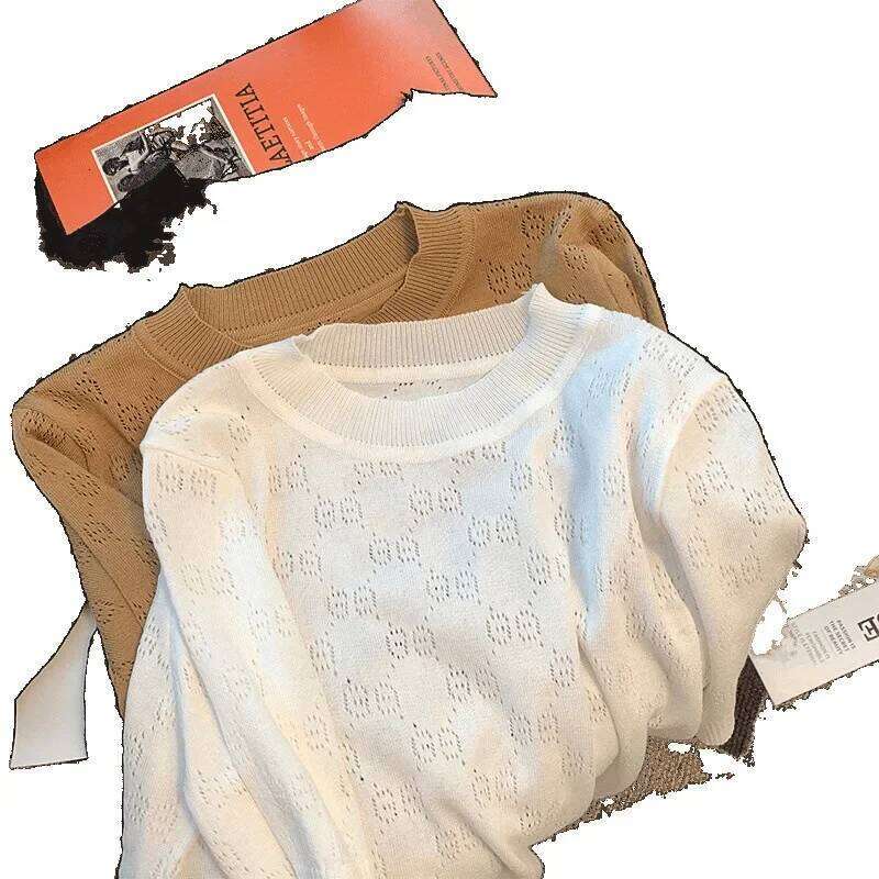 Ice Silk Base Layer Knitted Top Women's Round Neck Loose Thin Summer New Fashion French Design Ladies T-Shirt Sweater Vest